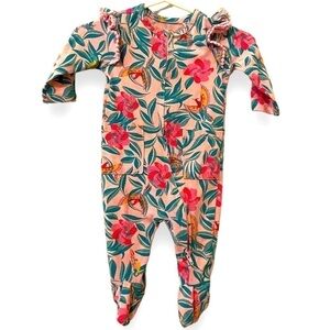 BABY GIRL JESSICA SIMPSON PINK TROPICAL FLORAL BIRDS SLEEPER OUTFIT 0-3 MONTHS